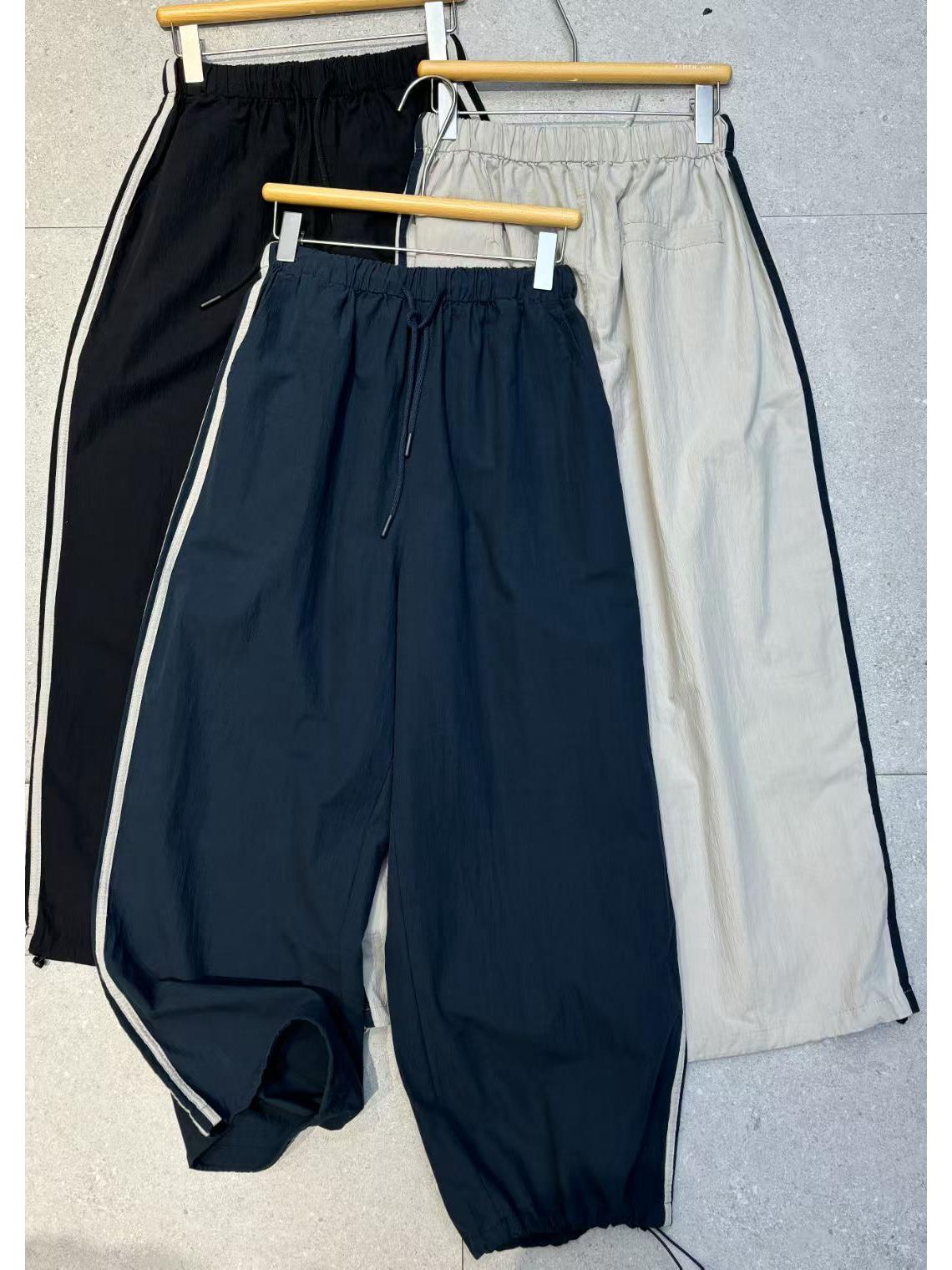 

392921 Весна/Лето Большой Размер Брюки с Высокой Посадкой в Корейском Стиле в Полоску на Кулиске с Широкими Штанинами One Size чёрный