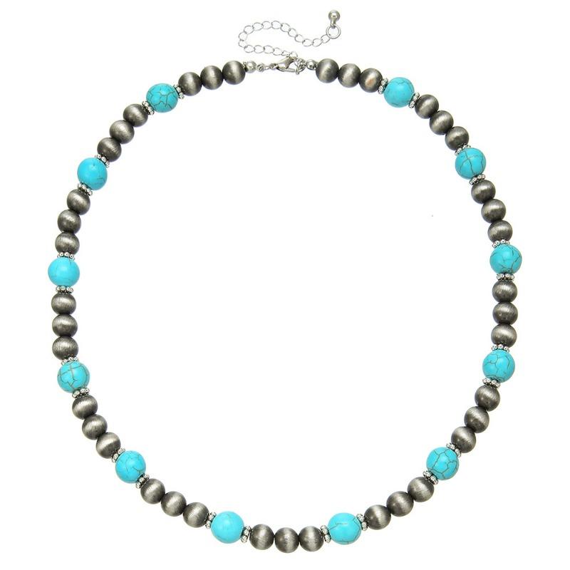 Turquoise Beaded Necklace High-end Natural Stone Pendant Versatile Jewelry Turquoise Necklace