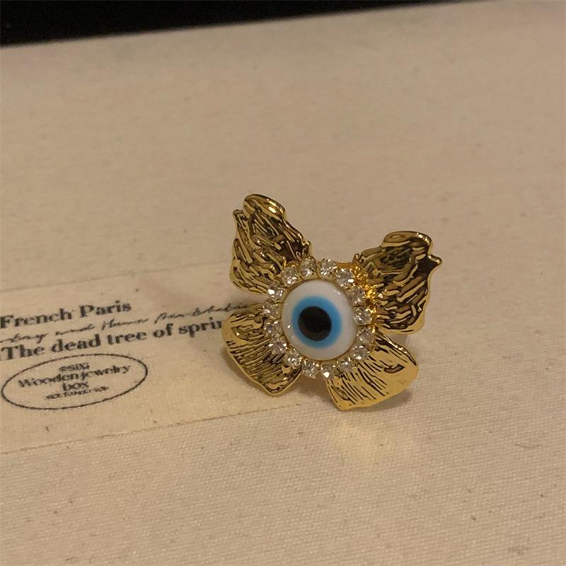 Vintage Blue Evil Eyes Insect Ring for Women Girls Exaggerated Unique Metal Animal Finger Ring Party Jewelry Gifts