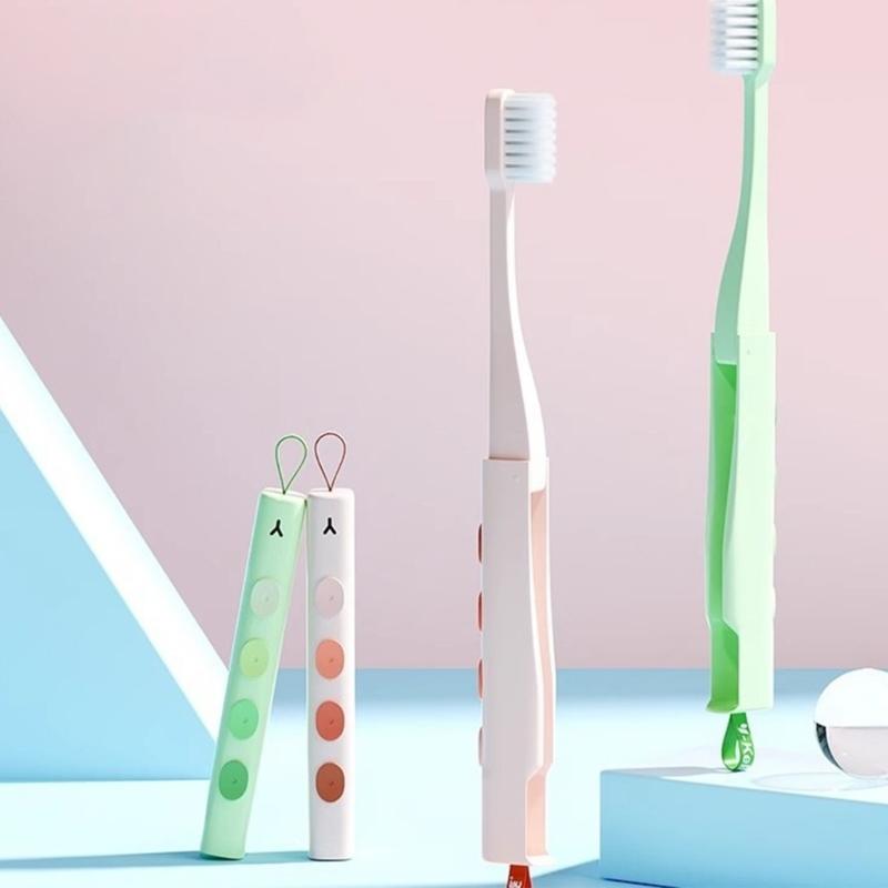 Portable Foldable Toothbrush Space Saving Design Anti Slip Handle Y Shape Hanging Loop Compact Storage Solution