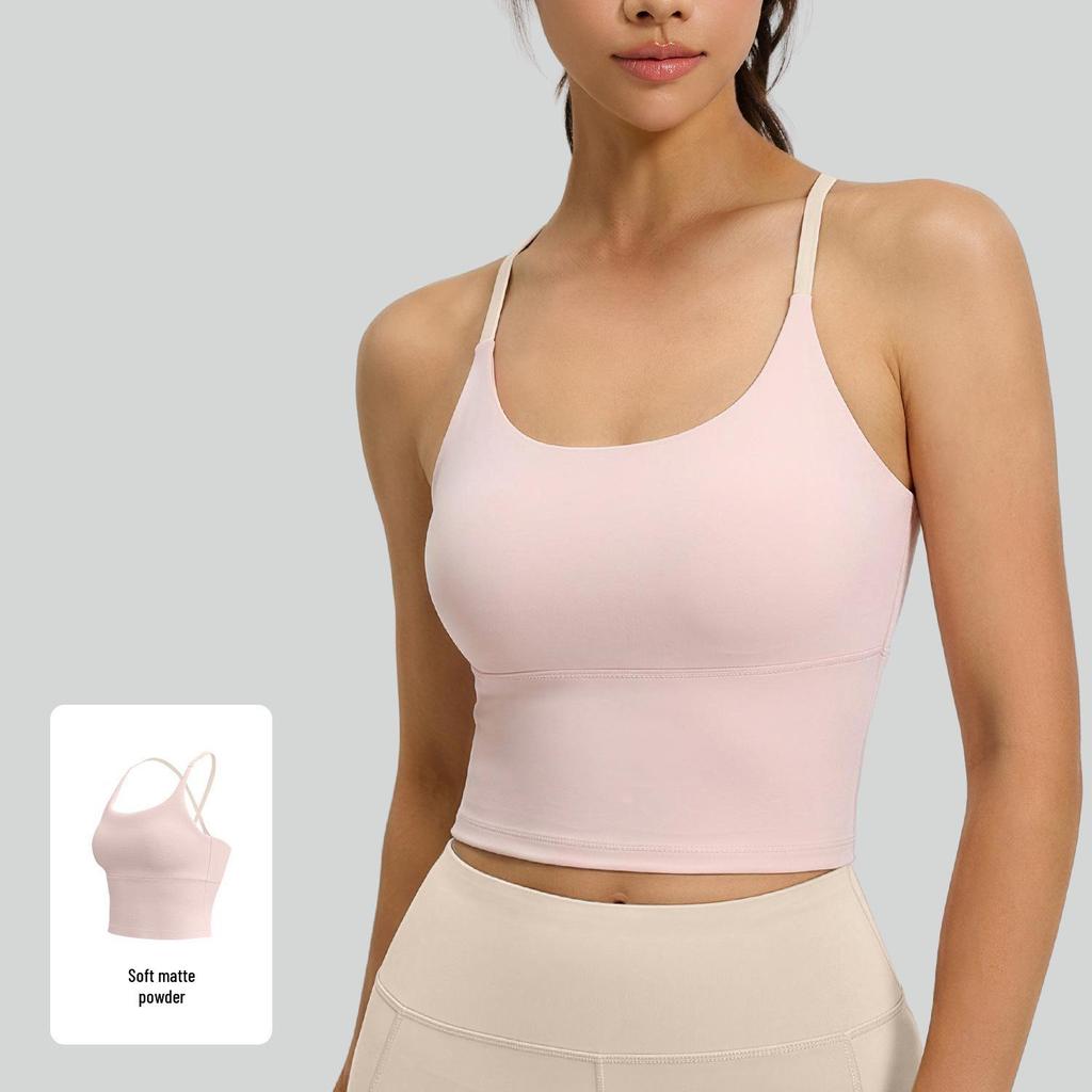 Seamless Strappy Sports Bra: High Elasticity, Padded, Bare Feel Yoga Tank Top for Women