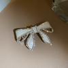 Elegant Iron White Rhinestone Bow Hair Clip Pearl Accented Spring Clip Butterfly Knot Hair Accessory For Women
