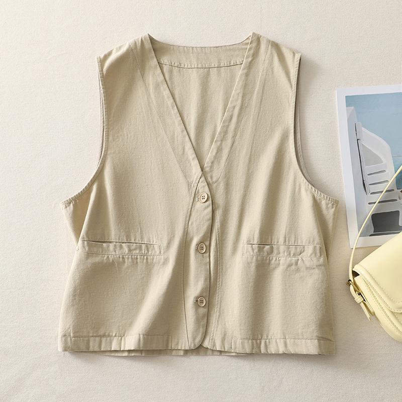 

Women s V-Neck Cotton Jacket - Loose Fit, Slimming Design for Spring & Autumn M легкие хаки