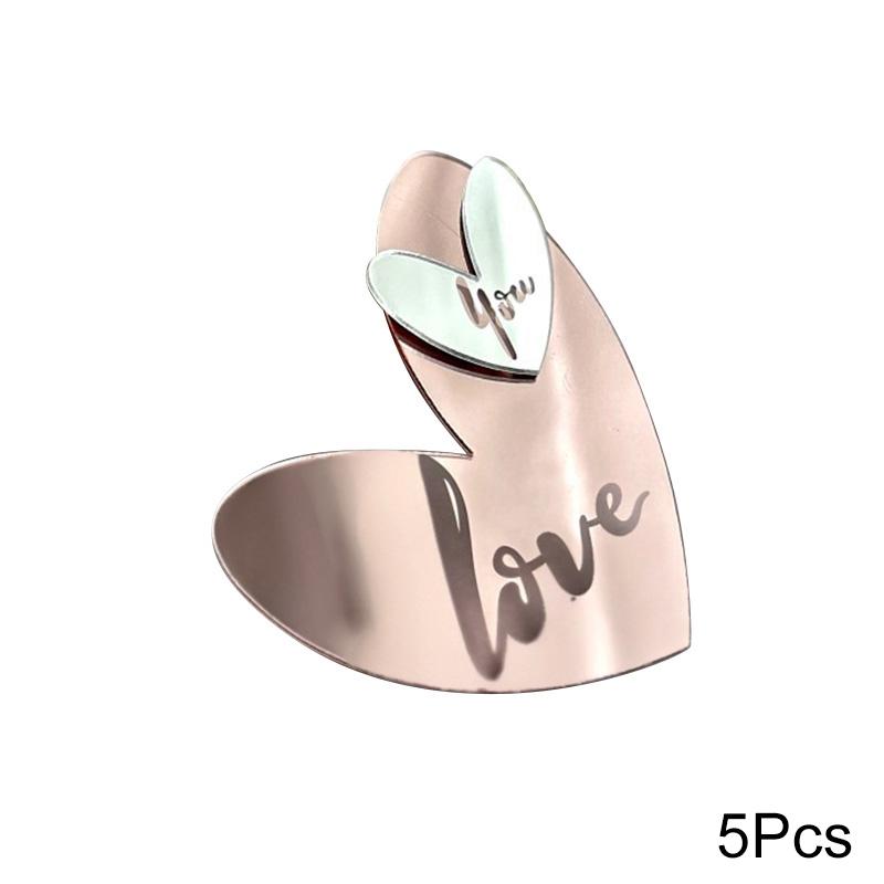 5pcs Acrylic Wedding Party Gift Love You Cupcake Topper Birthday Heart-shape Gold Dessert Decoration Cake Topper