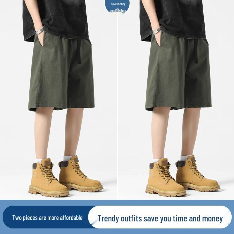 Men's Army Green Cotton Casual Work Shorts - Summer Loose Fit