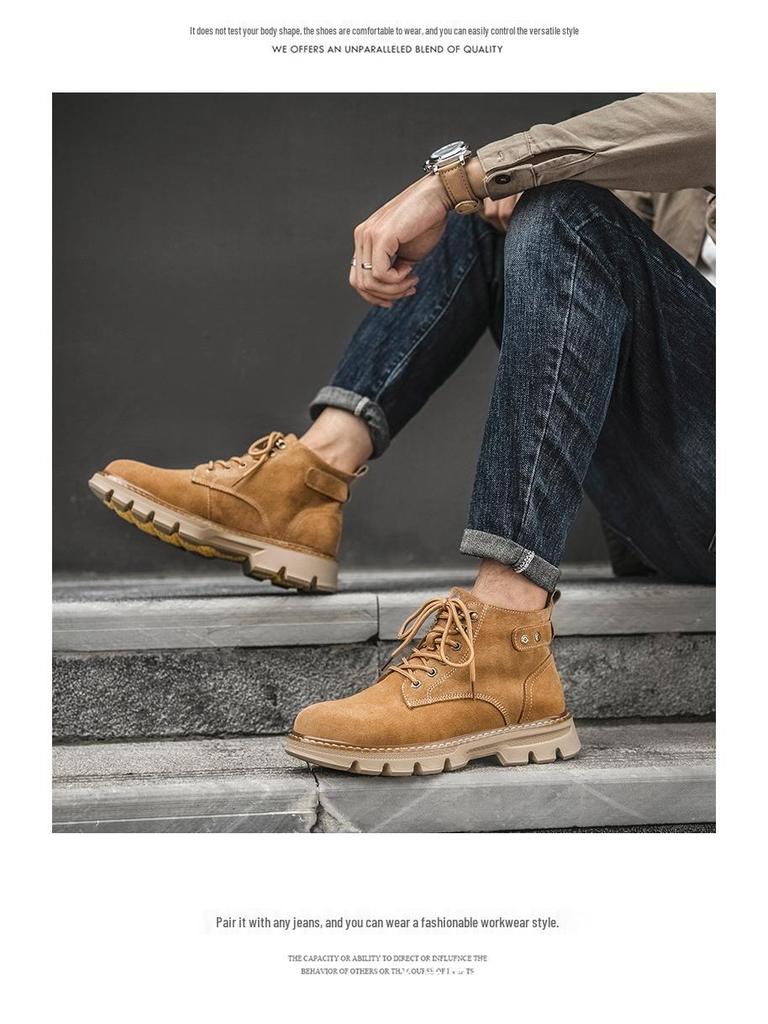 Men's British Style Mid-Top Martin Boots, 2024 Winter Edition: Versatile, Thick-Soled, Plus-Velvet Desert Work Shoes.