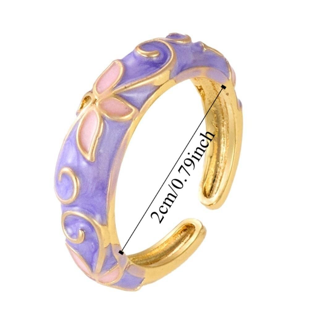 Colorful Oil-Drop Enamel Ring Versatile Drip Glazing Ring Vintage Flower Open Ring  Wedding