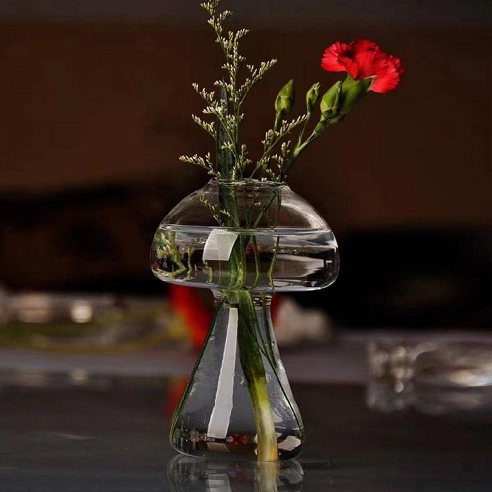 Mushroom Style Hydroponics Plant Vase DIY Transparent Glass Vase  Home Decor