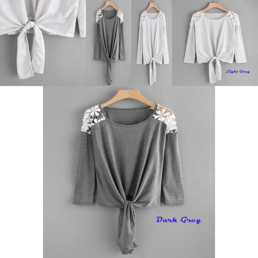 Timeless Design Cotton And Polyester Womens Lace Stitching Round Neck Top