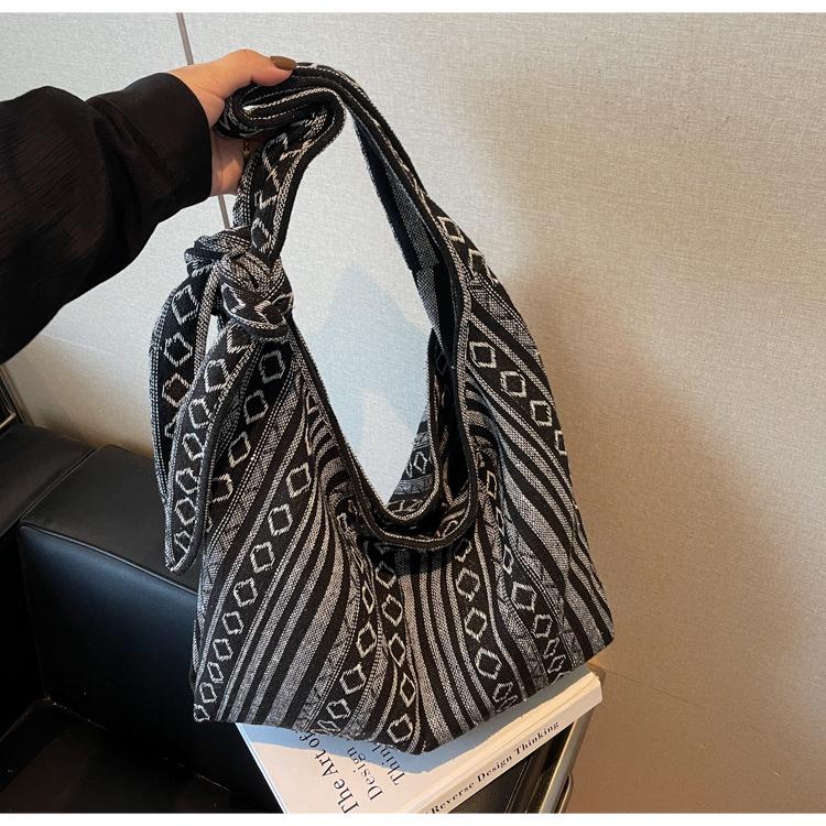 Retro Striped Canvas Shoulder Bag - Large Capacity, Women's Fashion Crossbody