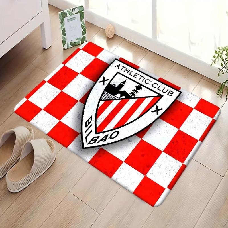 Tappetino Rettangolare Athletic Club Bilbao Strisce Rosse Bianche Logo Calcio Tappetino Antiscivolo Ingresso Tifoso di Calcio Decorazione per la Casa