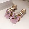 Wearing Square Head Cool Slippers for Women's Summer New Colored Diamond Bow High Heel Cool Slippers for Women