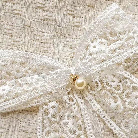 2Pcs Lace Bowknot Curtain Tiebacks, Bow Curtain Holdbacks with Pearls, Decorative Curtain Ties for Home Office Living Room Bedroom Wedding Party Decor