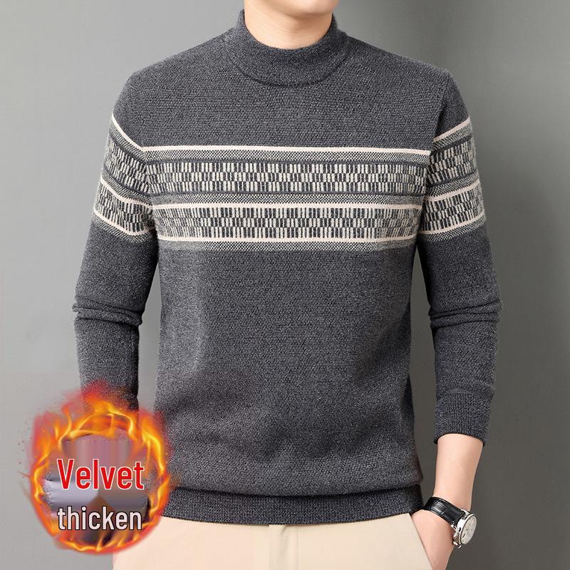 Men s Thickened Mink Wool Knit Sweater - Autumn/Winter Warm Base Layer, Round Neck. L