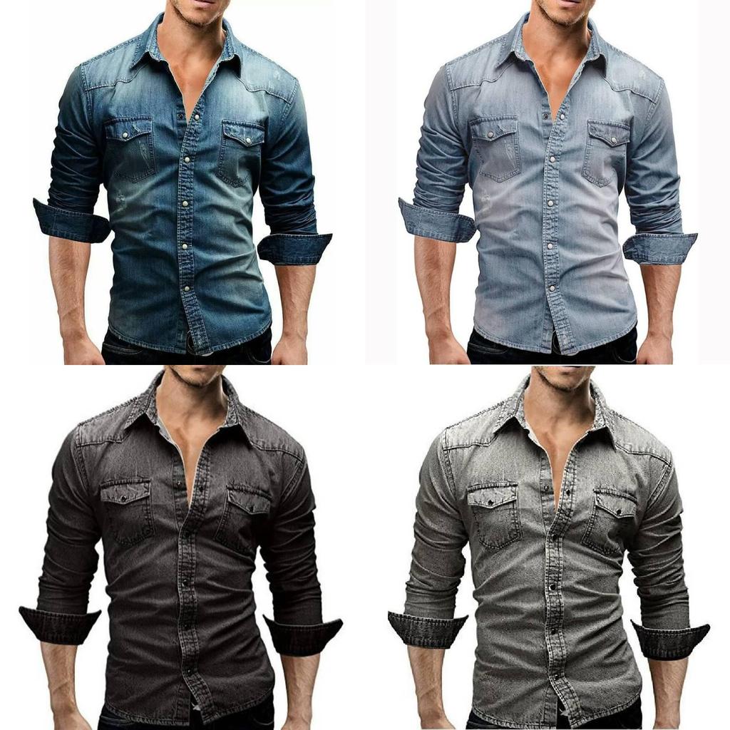 Mens Denim Shirt With Wool Blend Fabric For Casual Spring Wear