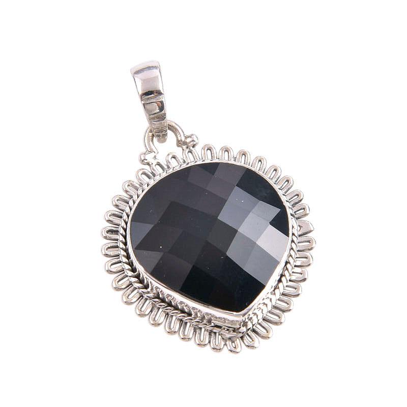 Natural Black Onyx Gemstone 925 Solid Sterling Silver Jewelry Pendant 1.50" J3k93