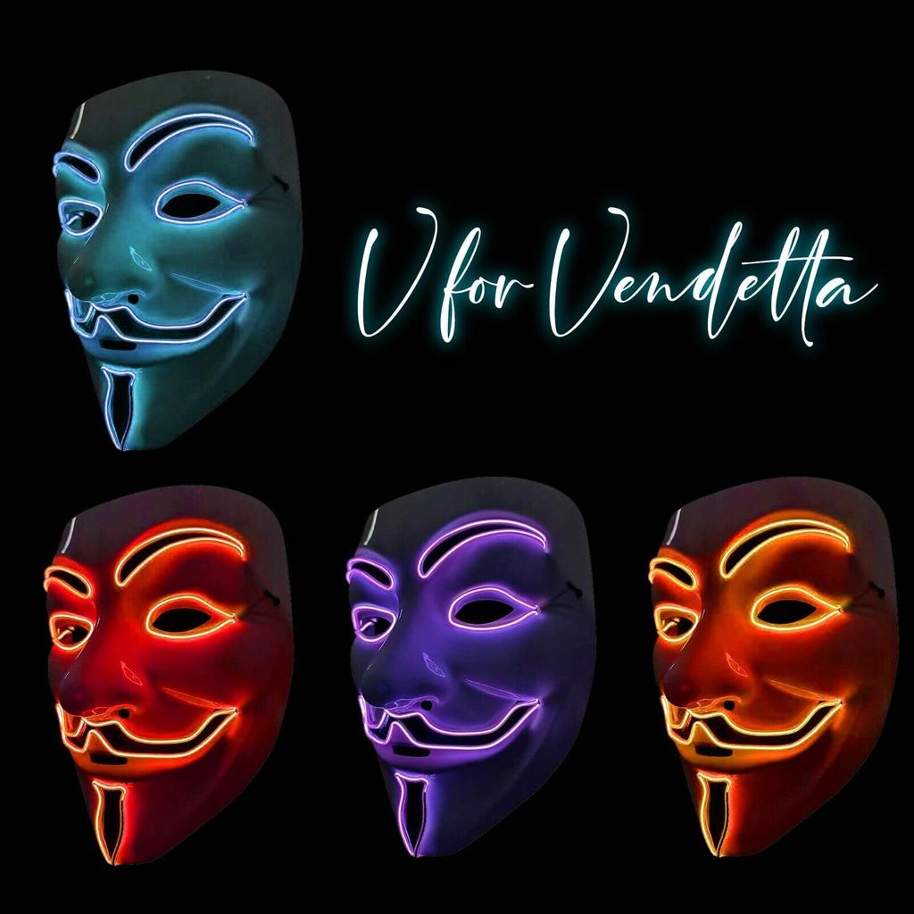 Maschera luminosa che si illumina per la maschera da festa a LED di Vendetta Maschera da festa di Vendetta Cosplay Maschera creativa per Halloween Maschera da ballo fantasma