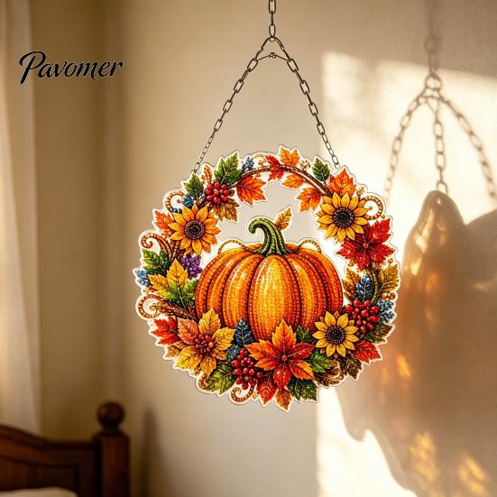 Rhinestone Wall Decor DIY Door Sign Kit, Halloween Pumpkin Flower Animal Pattern Office Art Kit Sign, Handmade Hanging Decoration Bedroom