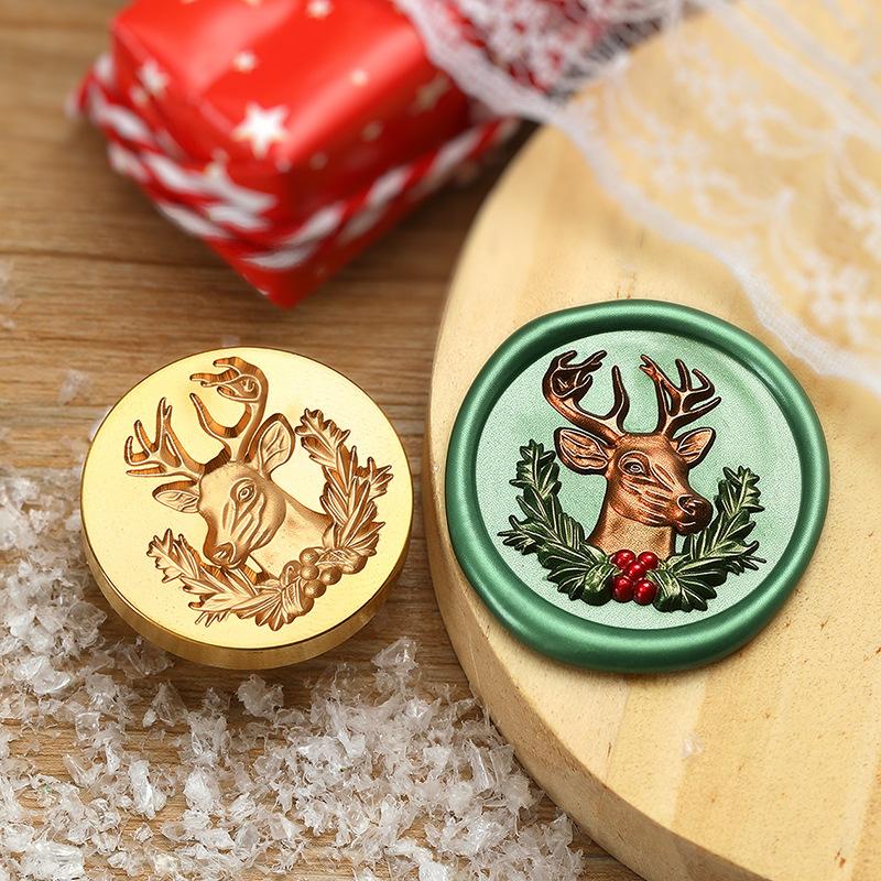 Christmas Series Embossed Christmas Tree Lacquer Seal Head Brass Carving Wax Seal Decoration Gift for Lacquer Lovers