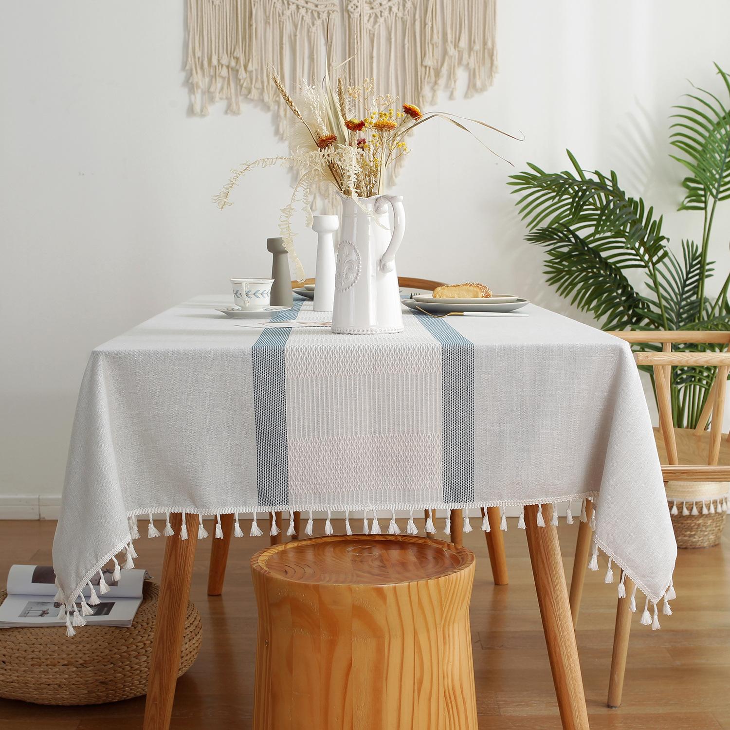 

Simple Grid Tablecloth Household Cotton And Linen Fabric Rectangular Striped Tablecloth Dining Table Cloth Coffee Table Cloth 90*90cm