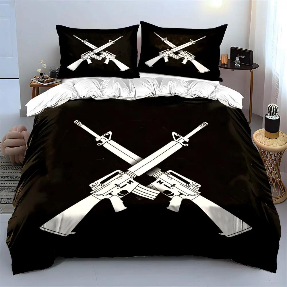 "Rifle Silhouette Theme Art 3PC" Multiple sizes kid's and adults' bedroom Exquisite 3PC bedding set gift