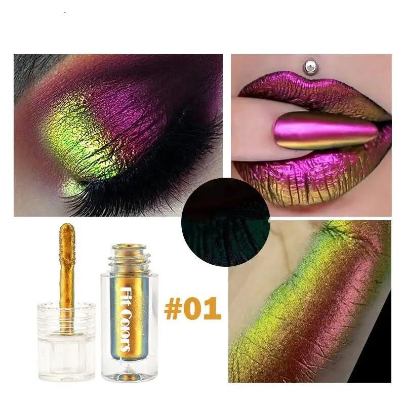 Rouge à lèvres liquide à changement de température Chameleon 6 couleurs, ombre à paupières liquide perle lumineuse diamant brillant ombre à paupières haute brillance