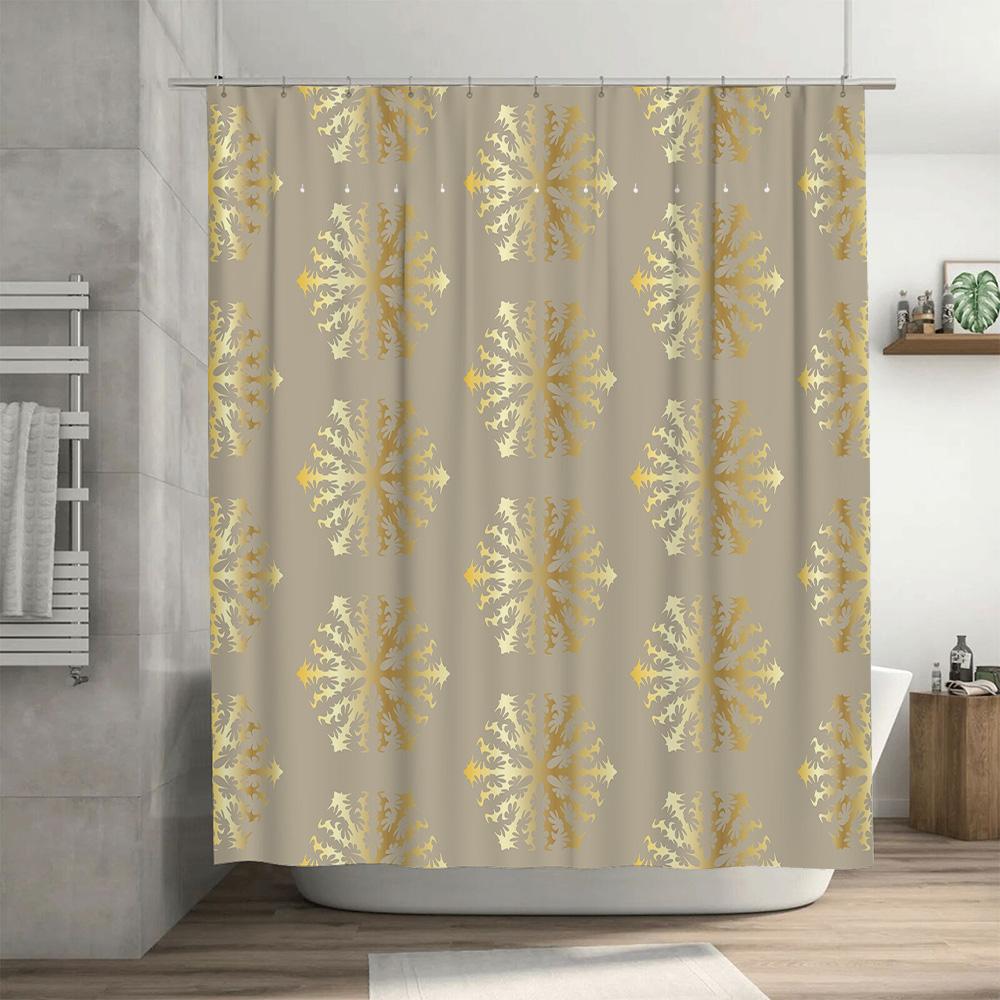 Luxury Golden Damask Shower Curtain Modern Bathroom Decor with White, Gold Silver Colors for Home Bathrooms