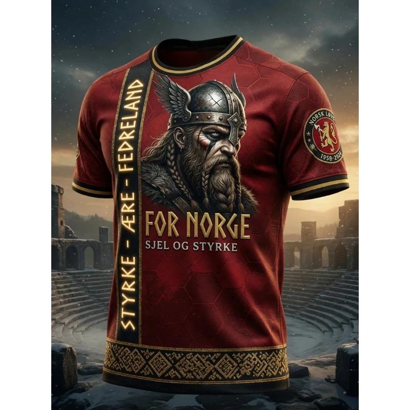 Wikingerkrieger T-Shirt Vintage Nordisch Norsk Löwenemblem Keltischer Knoten 3D-Druck Patriotisch Nationaler Fan Freizeit Sport Kurzarm 5XL black