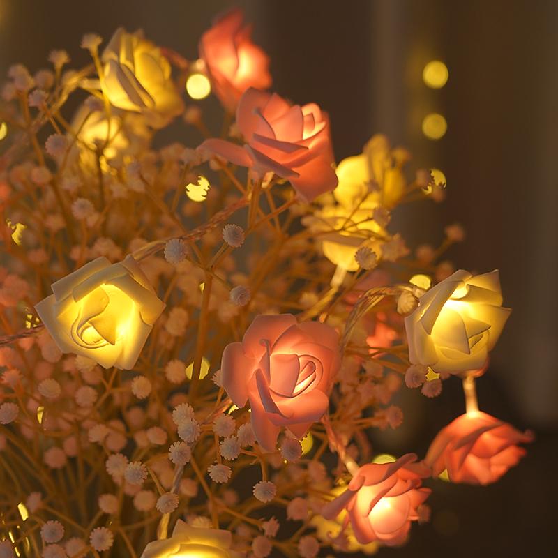 

LED Rose String Lights - Romantic Valentine s Day Bedroom Decor 2m 10 Lights, Steady Battery