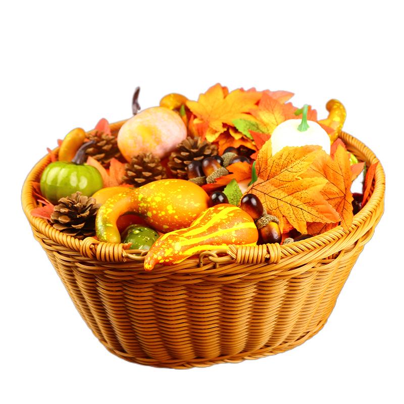 Halloween Decoration Set: Fake Pumpkins, Red Maple Leaves, Pine Cones, Acorns & Backdrop Props
