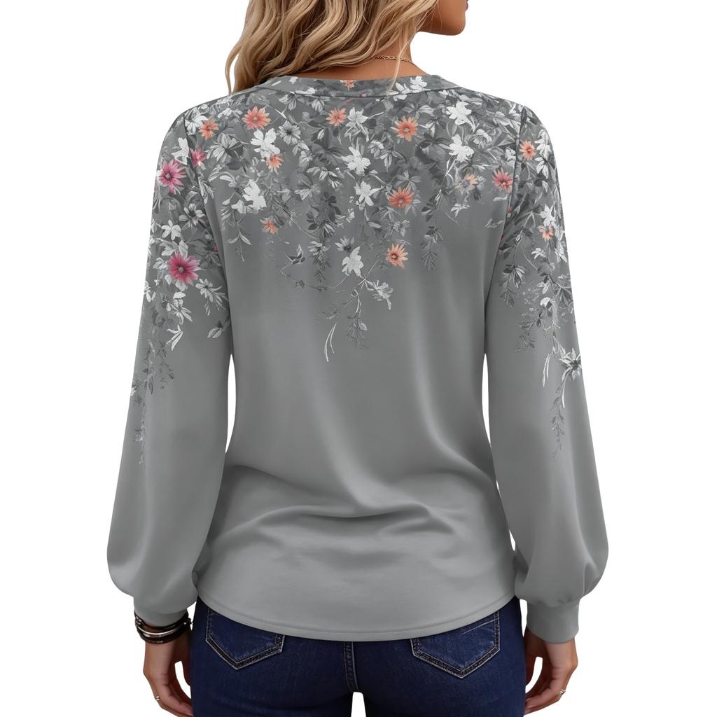 Women's Vintage Printed Cotton-Like Top for Casual Everyday Wear