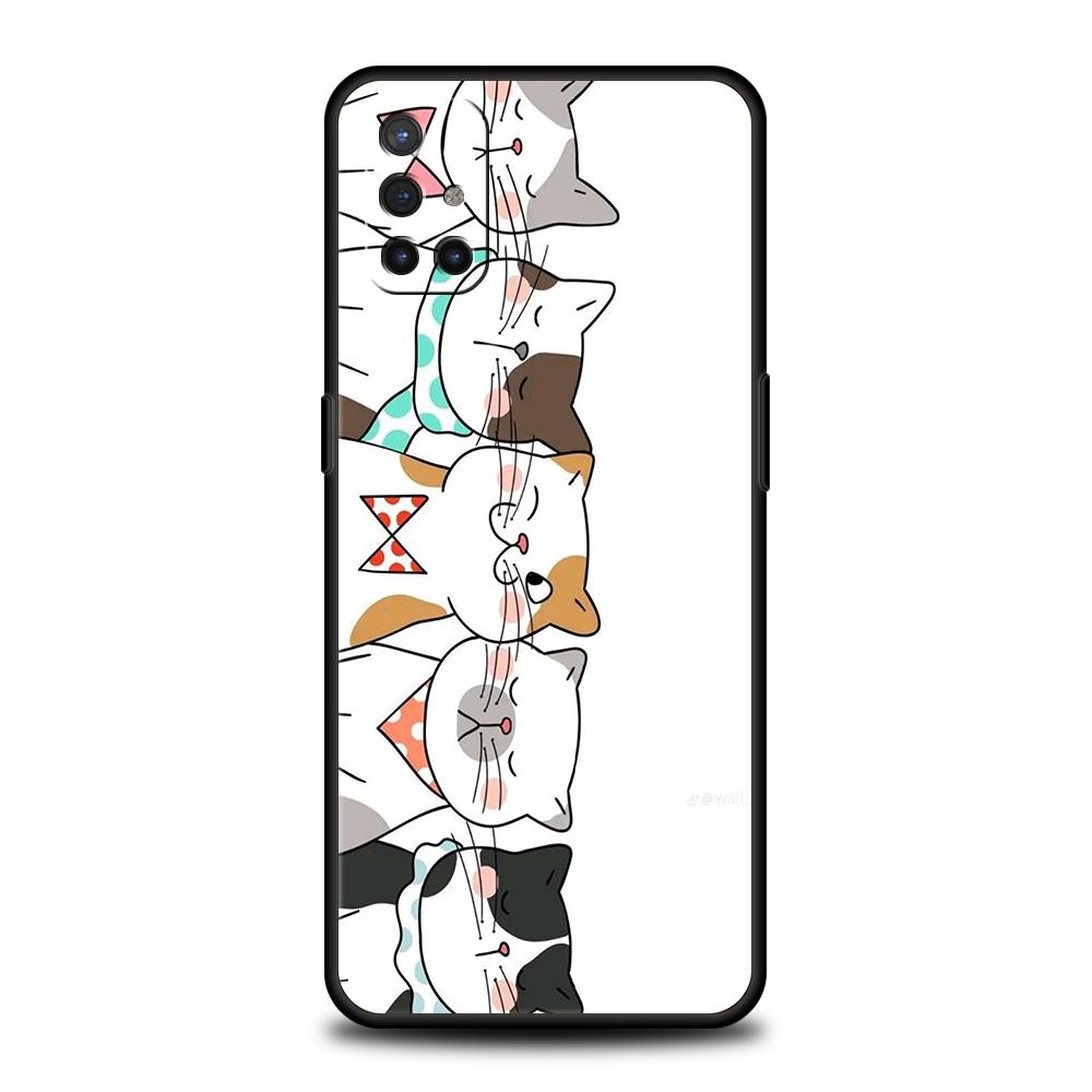Cute Cartoon Cat Phone Case For Oneplus 12 12R 11 10T R10 Nord N100 N200 N10 10 7 8 9 7T 8T 9R 9RT CE 2 Pro 5G Soft TPU Cover