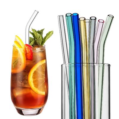 4Pcs 20cm Reusable Glass Drinking Straws Colorful Glass Straws for Beverages Juice Eco-Friendly Cocktail Straws Bar Drinkware