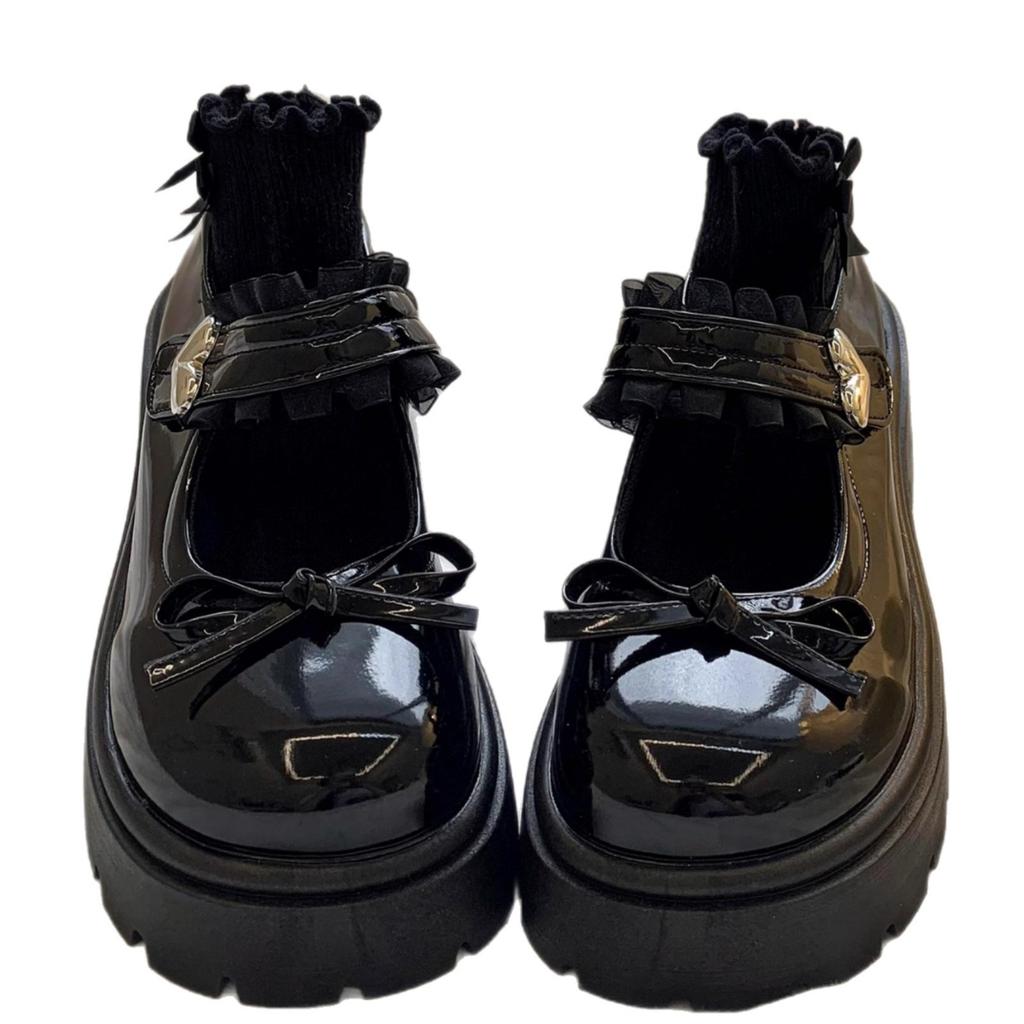 Bow Thick Heel Mary 2025 Summer New Rare Single Shoes Round Head Women French with Skirt Platform Small Leather Shoes Women