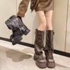 Niche trouser boots women's platform boots spring 2025 new brown tall knight retro western cowboy boots