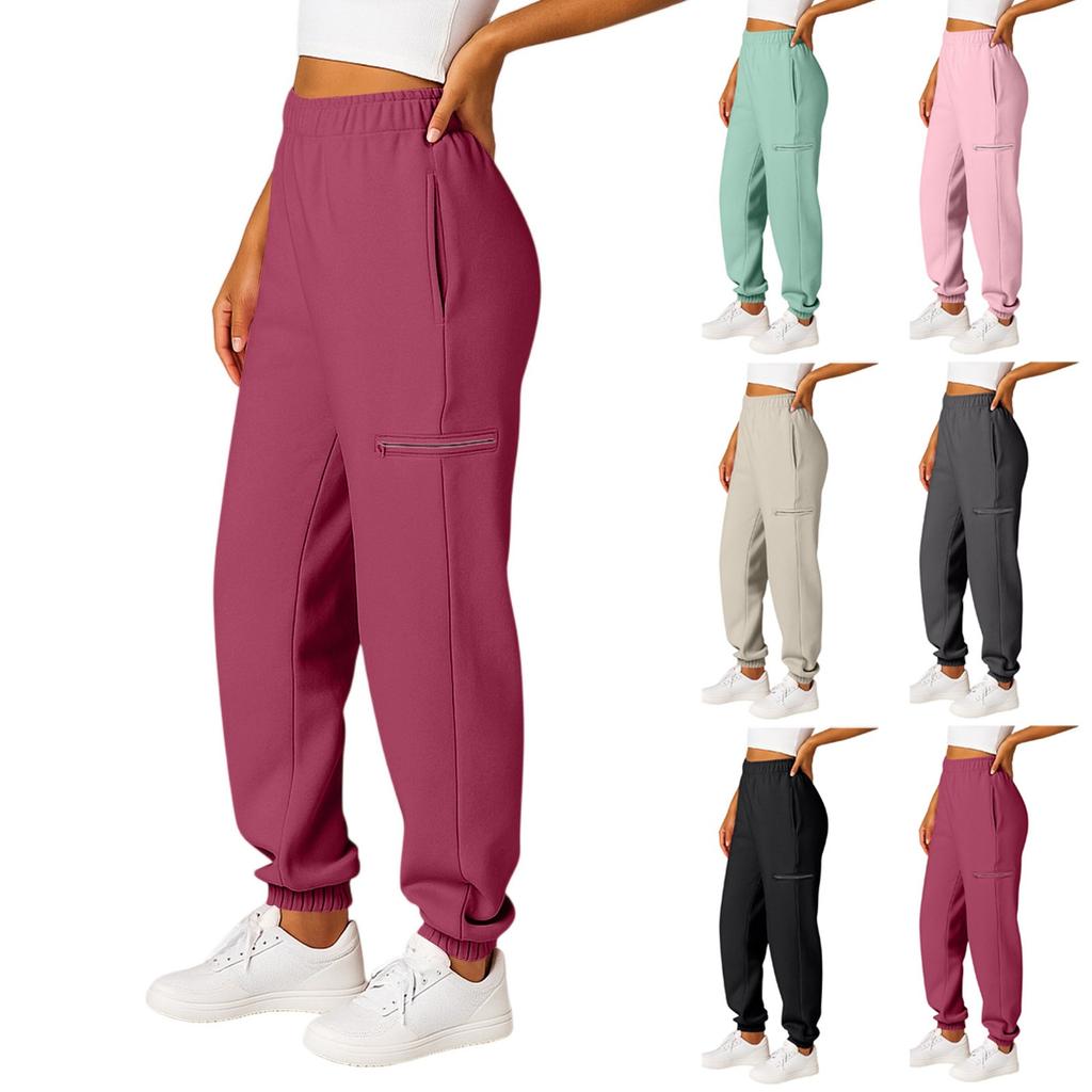 Women's And Men's Sports Pants With Pockets Fashionable Solid Color Elastic High Waisted  Casual Sweatpants Pants