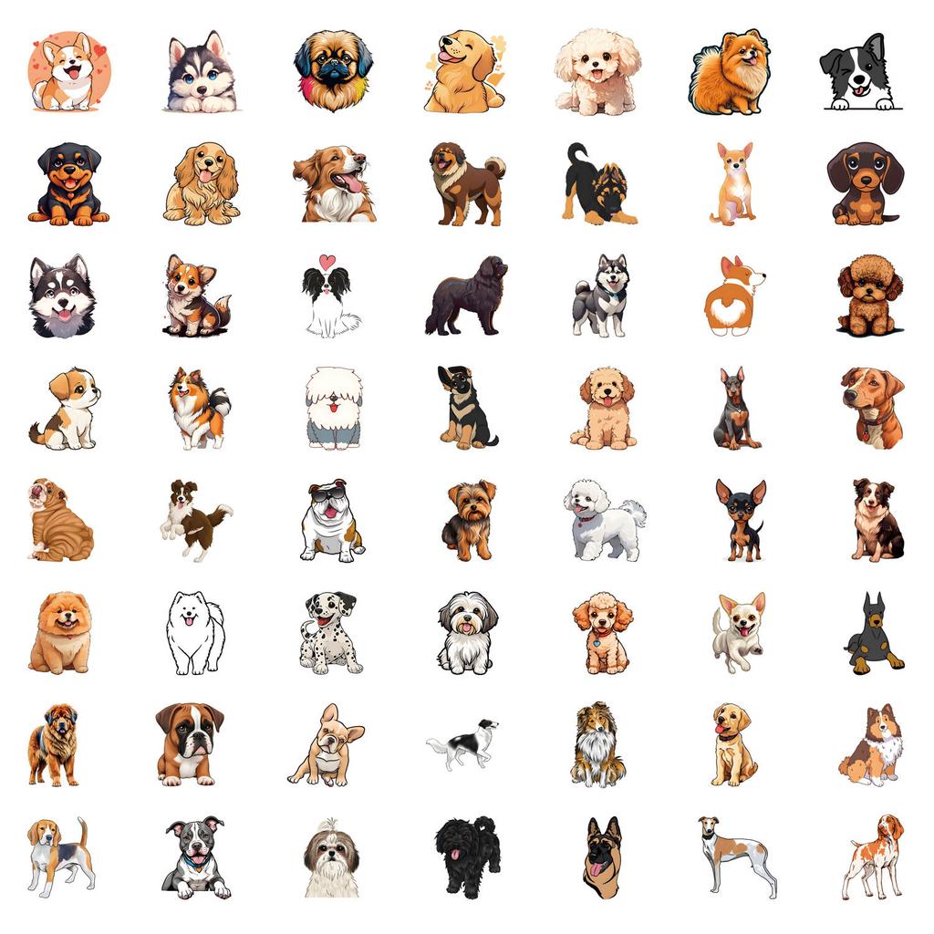 55 New Mixed Dog Mixed Dog Graffiti Stickers Decorate Notebook Luggage Mobile Phone DIY Stickers