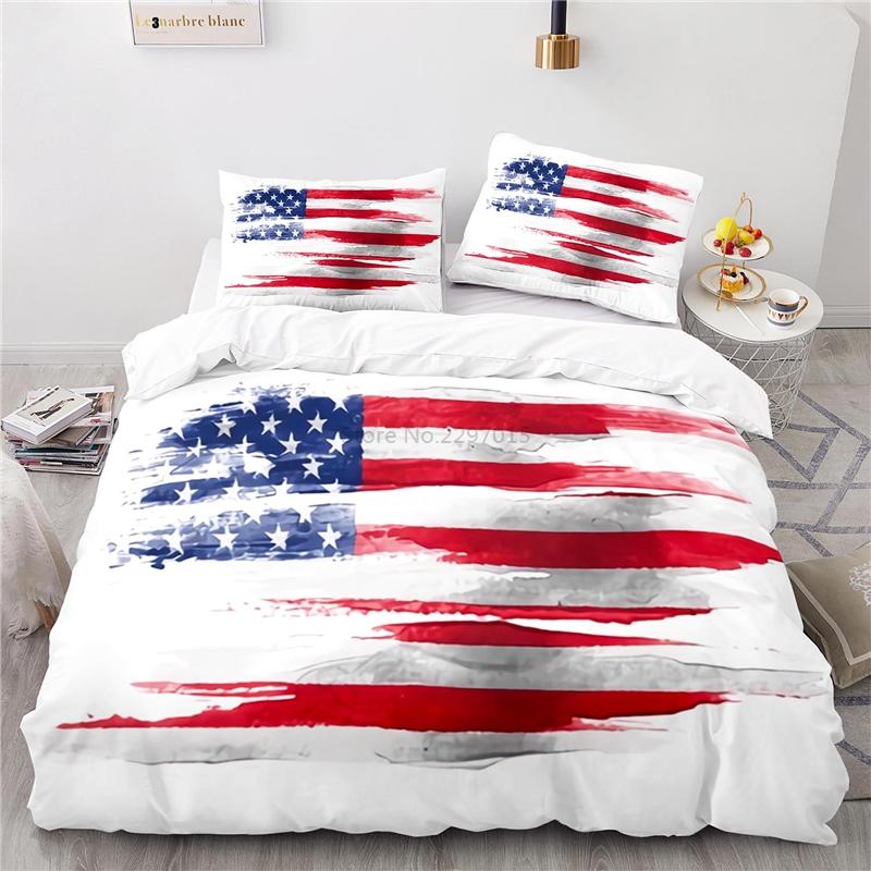 Nový design Americká vlajka 3D Ložní souprava Potisk Povlak na přikrývku Set povlaku na přikrývku s povlakem na polštář Au Eu Us Velikost Twin Full Queen King