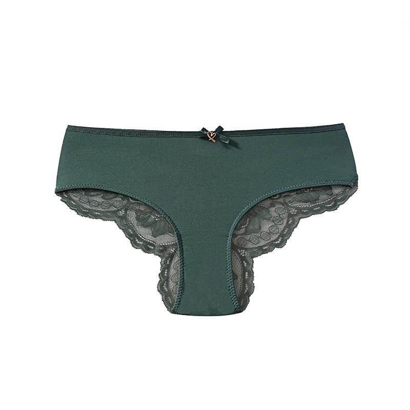 TERMEZY Ladies' Sexy Ice Silk Patchwork Panties Heart‑Shaped Buckle Cutout Lace Underpant Thin Breathable Solid Color Hipster Briefs