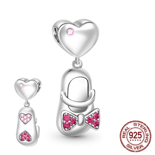 Pink Series Bikini Crown Mom Dumbbell Boxing Glove Dog 925 Sterling Silver Fit Original Fasion Bracelet Charm Bead DIY Jewelry