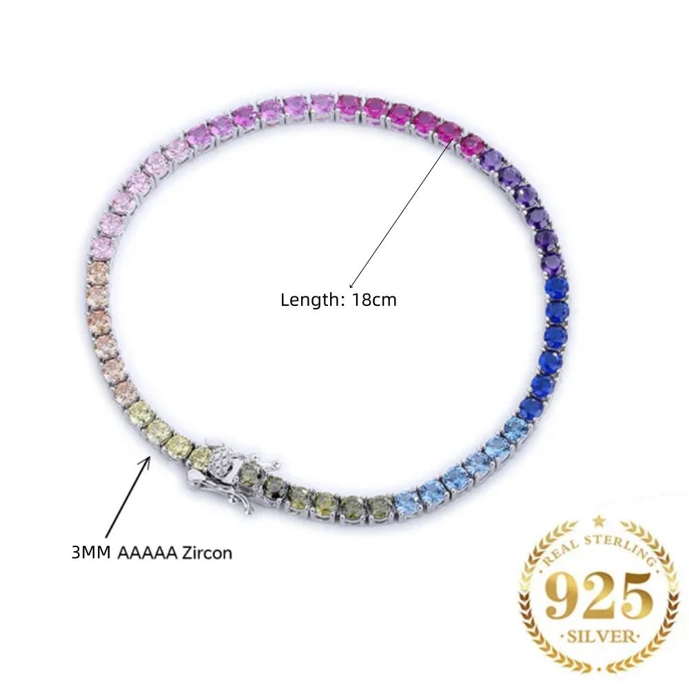 18CM Vícebarevný Stříbrný Náramek Tennisový Náramek 3 MM Barevné Zirkonové Náramky