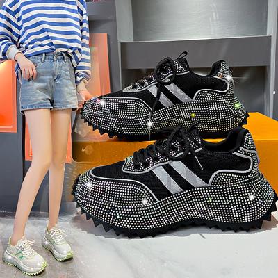 Flash Diamond Running Shoes Thick Soled Spring Breathable Sports Casual Versatile Women's Shoes Outerwear Sports Shoes