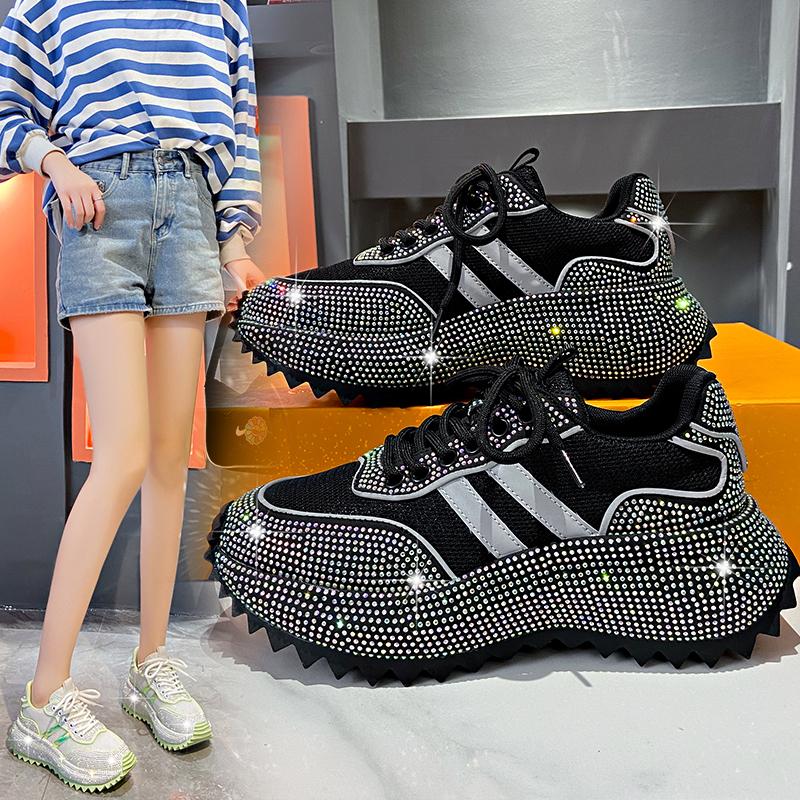 Flash Diamond Laufschuhe Dicke Sohle Frühling Atmungsaktiv Sportlich Lässig Vielseitig Damenschuhe Oberbekleidung Sportschuhe