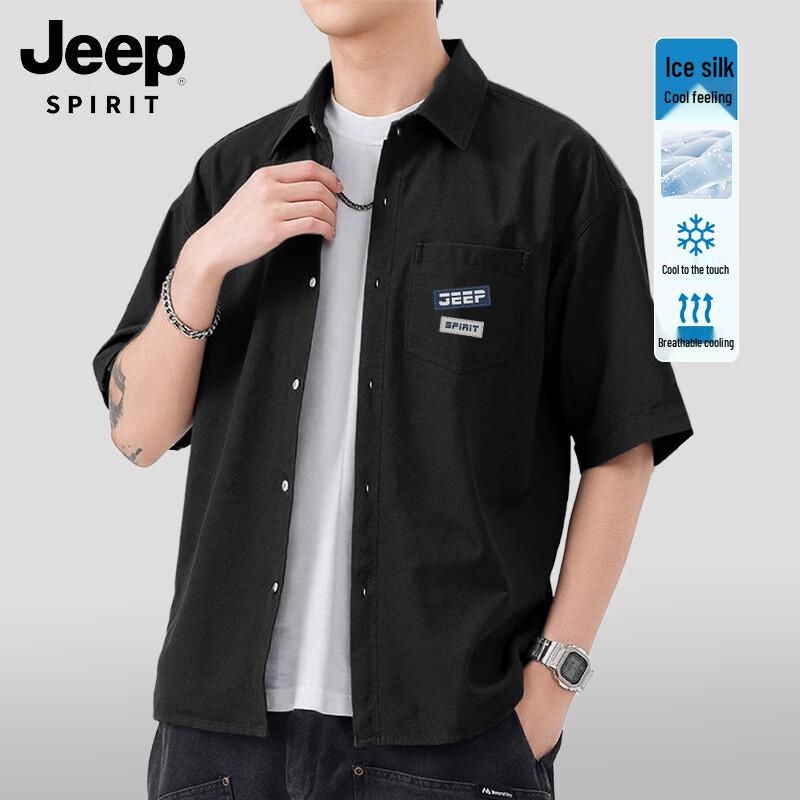

JEEP SPIRIT Men s Ice Silk Printed Short Sleeve Shirt L