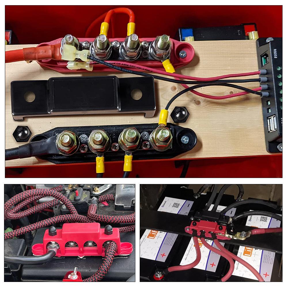 12V 250A Bus Bar Terminal M8 M10 Positive Negative Battery Power Distribution Block With Cover for Boat RV Truck Camper
