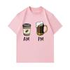 Men's 100% Cotton Crew Neck Short Sleeve T-Shirt, Funny AM Coffee PM Beer Graphic Casual Daily Wear Tee, Soft Breathable Summer Top for Men
