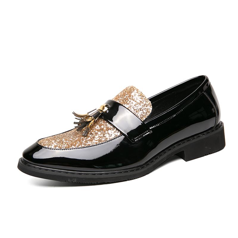 Spring And Autumn Golden Bright Leather Handsome Pointed Shoes British Casual Shoes Large Size Hair Stylist Trend Su Men 'S Shoes
