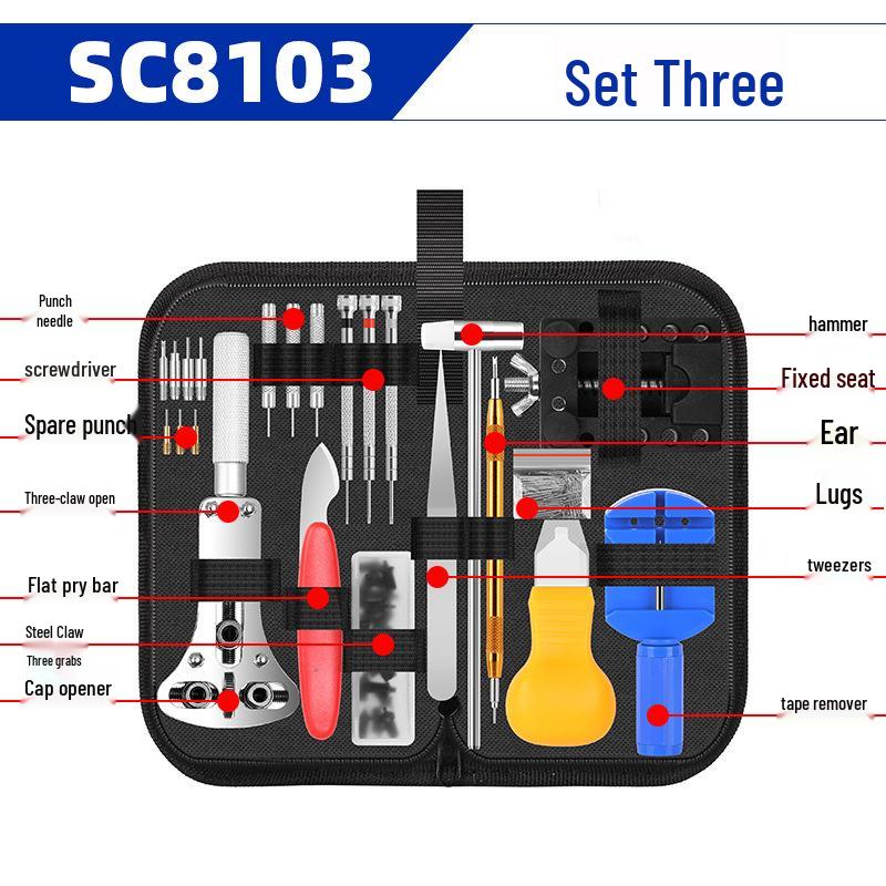 Mechanical Watch Repair Tool Set for Case, Band Removal, Link Adjustment, and Battery Replacement