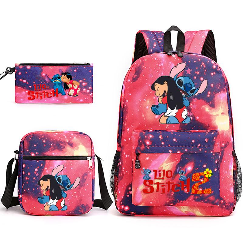 Large Capacity Schoolbag with Shoulder Strap; Student Three-piece Pencil Case Set