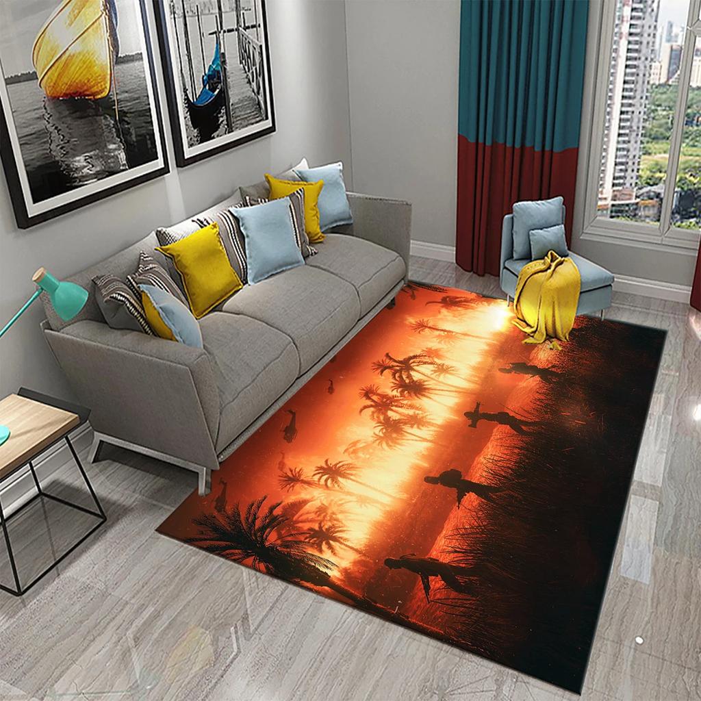 Visual Art Carpet Blue Ocean Castle Print Rug Creative Design Rectangle Area Rugs Yoga Mats Flat Mat Living Room Decor Door Mat